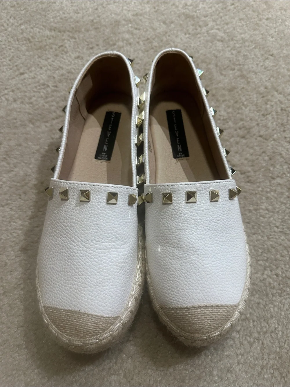 Steven by Steve Madden White Espadrille Flats with Gold Studs